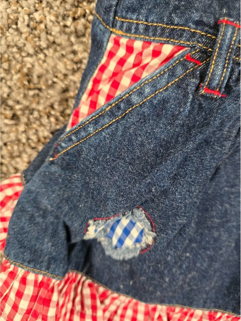 Vtg Childrens Place Baby Girls Sz 12M Denim Romper Patriotic 4th of July Flag